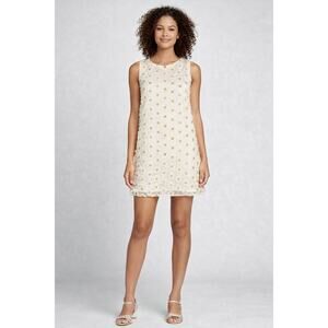Lili Sidonio Flower Sleeveless Shift Woven Dress Womens Small Light Beige New